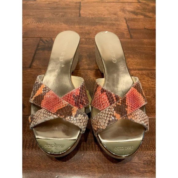 Jimmy Choo Shoes - Jimmy Choo Pink & Orange Snakeskin Cork Platform Sandals Size 9.5 (US) 39.5 (IT)
